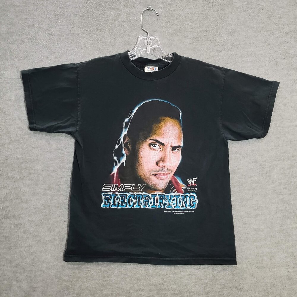 VINTAGE The Rock Boys Shirt Large Black Simply Electrifying WWF Y2K Tee
